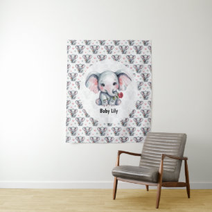 Roze Waterverf Olifant Baby Shower Wandkleed