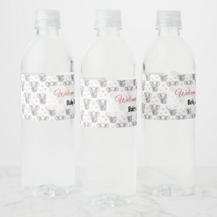 Roze Waterverf Olifant Baby Shower Waterfles Etiket