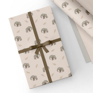Roze Waterverf Olifanten Safari Patroon Cadeaupapier