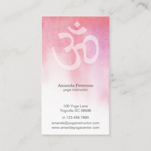 Roze Waterverf Om Yoga Instructor Visitekaartje (Achterkant)