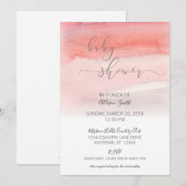 Roze Waterverf Ombre Baby shower Uitnodiging (Voorkant / Achterkant)