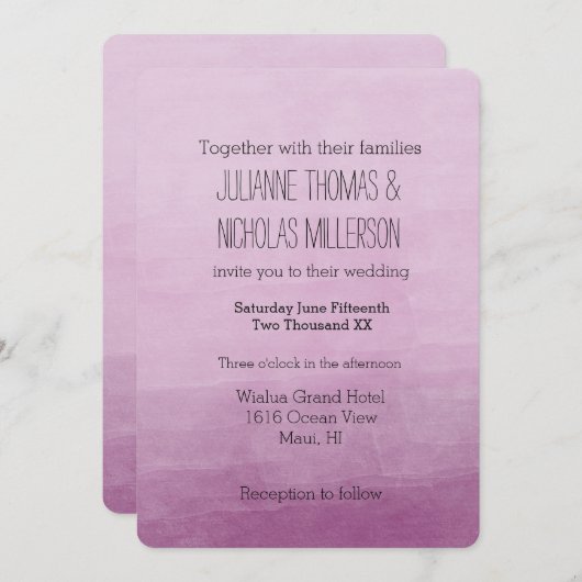 Roze Waterverf Ombre bruiloft Kaart (Voorkant / Achterkant)
