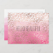 Roze Waterverf Ombre Leopard Afdrukken op maat Briefkaart (Voorkant / Achterkant)