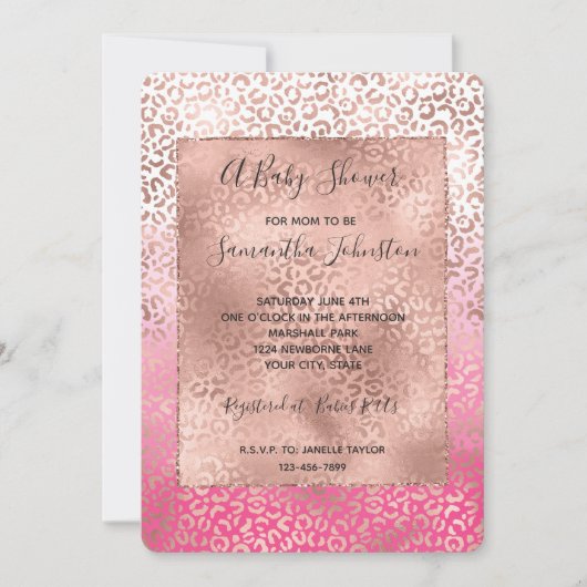 Roze Waterverf Ombre Leopard Print Baby shower Kaart (Voorkant)