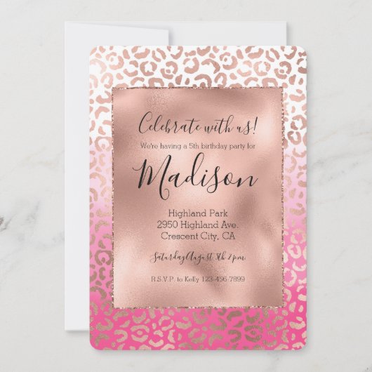 Roze Waterverf Ombre Luipaard Print Kaart (Voorkant)