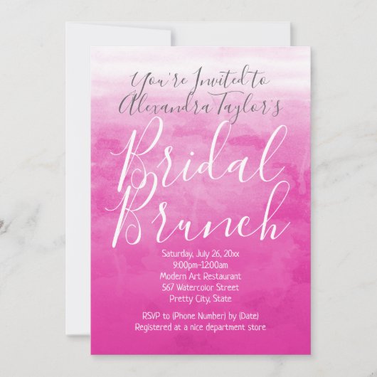 Roze Waterverf Ombre Modern Bridal Brunch Shower Kaart (Voorkant)