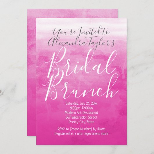 Roze Waterverf Ombre Modern Bridal Brunch Shower Kaart (Voorkant / Achterkant)