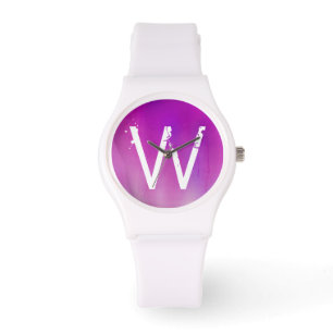 Roze Waterverf Ombre Monogram Horloge