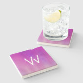 Roze Waterverf Ombre Monogram Stenen Onderzetter (Zijkant)