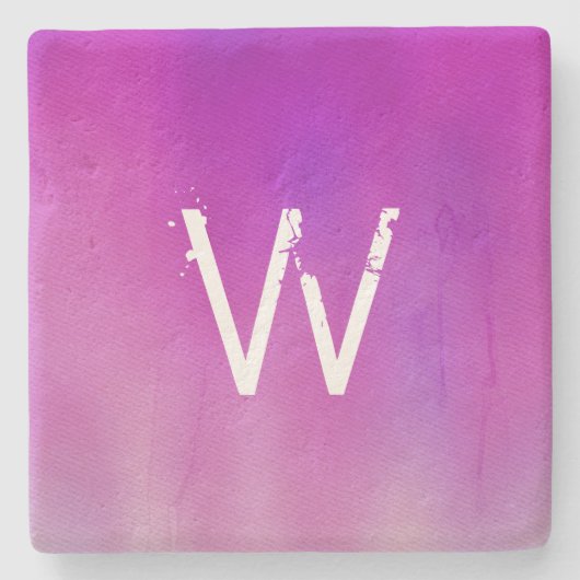 Roze Waterverf Ombre Monogram Stenen Onderzetter (Voorkant)