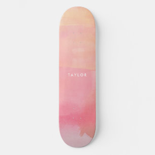 Roze Waterverf Ombre Naam Persoonlijk Skateboard