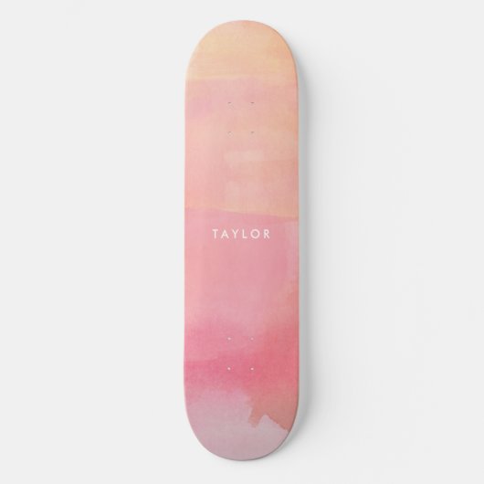 Roze Waterverf Ombre Naam Persoonlijk Skateboard (Voorkant)