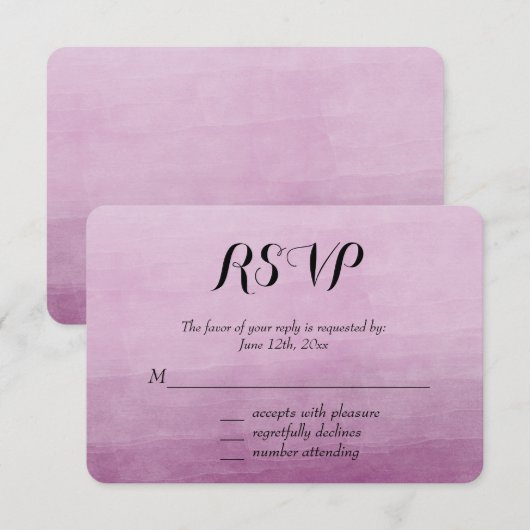 Roze Waterverf Ombre RSVP Kaartje (Voorkant / Achterkant)