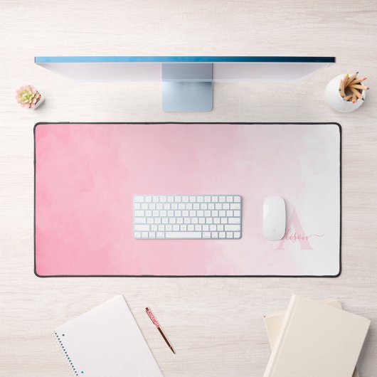 Roze Waterverf ombre vrouwelijk monogram Bureaumat
