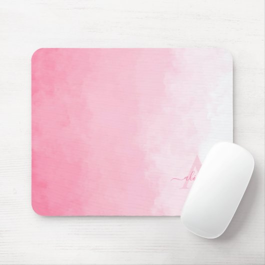 Roze Waterverf ombre vrouwelijk monogram Muismat (Met muis)