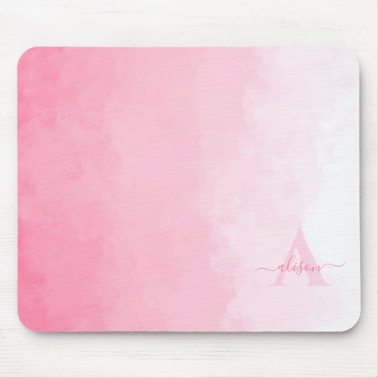Roze Waterverf ombre vrouwelijk monogram Muismat (Voorkant)