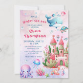 Roze Waterverf onder het Zee meisje Baby shower Kaart (Voorkant)