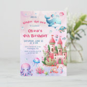Roze Waterverf onder het Zee Meisje Verjaardag Kaart (Staand voorkant)