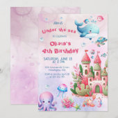 Roze Waterverf onder het Zee Meisje Verjaardag Kaart (Voorkant / Achterkant)