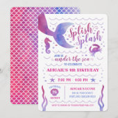 Roze Waterverf Onder het Zee Zeemeermin Verjaardag Kaart (Voorkant / Achterkant)