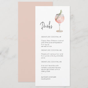Roze Waterverf Ondertekening Cocktail Menu Kaart