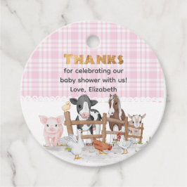 Roze Waterverf op het Farm Animals Baby shower Bedankjes Labels