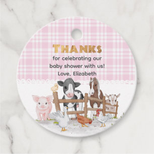 Roze Waterverf op het Farm Animals Baby shower Bedankjes Labels