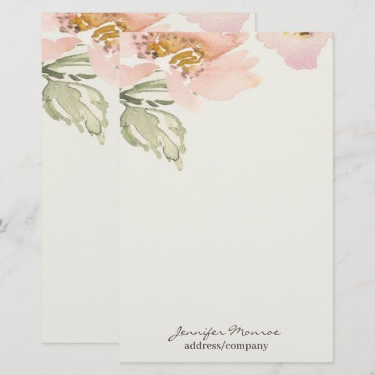 Roze waterverf op maat gemaakt briefpapier (Voorkant / Achterkant)