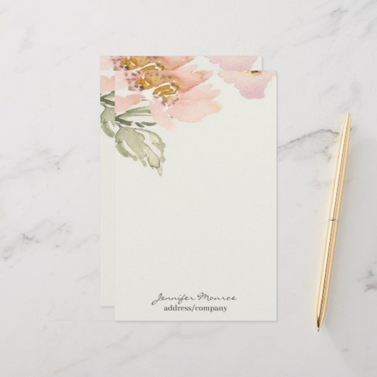 Roze waterverf op maat gemaakt briefpapier (Voorkant / Achterkant in situ)