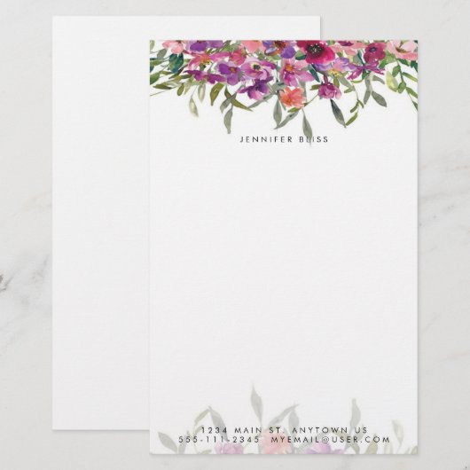 Roze waterverf op maat gemaakt briefpapier (Voorkant / Achterkant)