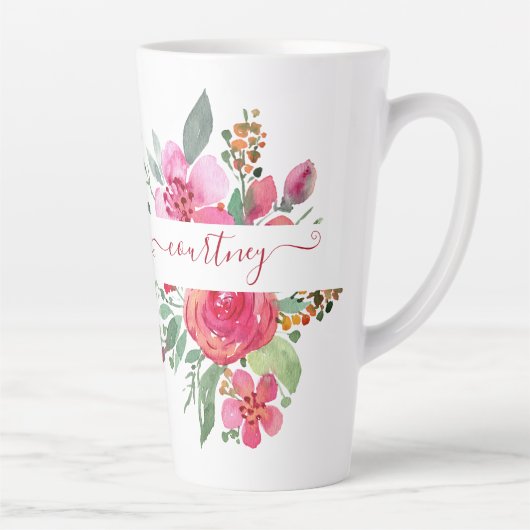 Roze waterverf op maat gemaakt latte mok (Rechts)