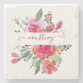 Roze waterverf op maat gemaakt stenen onderzetter (Voorkant)