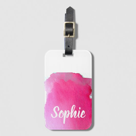Roze waterverf op maat gesneden reispartij bagagelabel (Voorkant (verticaal))