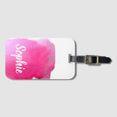 Roze waterverf op maat gesneden reispartij bagagelabel (Voorkant (horizontaal))