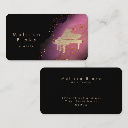 Roze waterverf op zwart visitekaartje (Voorkant / Achterkant)