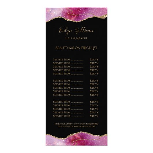 roze waterverf op zwarte prijslijst reclamekaart (Voorkant)