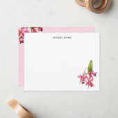 Roze Waterverf Orchid Personeelsformatie Notitiekaartje (Voorkant / Achterkant in situ)