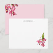 Roze Waterverf Orchid Personeelsformatie Notitiekaartje (Voorkant / Achterkant)