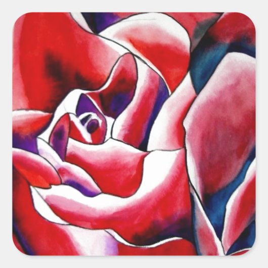 Roze waterverf originele rozen vierkante sticker (Voorkant)