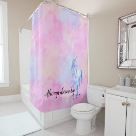 Roze Waterverf Paarse Unicorn Douchegordijn