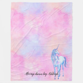 Roze Waterverf Paarse Unicorn Fleece Deken