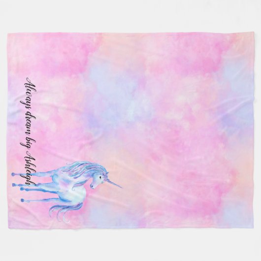 Roze Waterverf Paarse Unicorn Fleece Deken (Voorkant (Horizontaal))