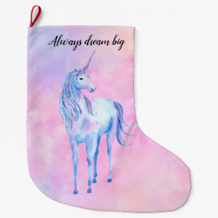 Roze Waterverf Paarse Unicorn Grote Kerstsok