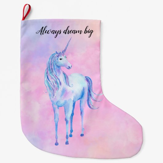Roze Waterverf Paarse Unicorn Grote Kerstsok (Voorkant)