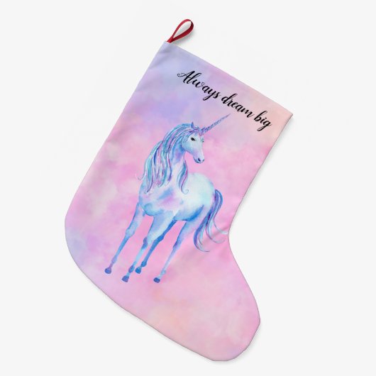 Roze Waterverf Paarse Unicorn Grote Kerstsok (Voorkant (Hangend))