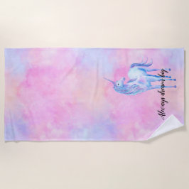 Roze Waterverf Paarse Unicorn Strandlaken