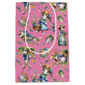 Roze  Waterverf Paashaas Eieren & Bloemen Medium Cadeauzakje (Voorkant)