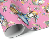 Roze Waterverf  paashaas eitjes bloemig Cadeaupapier (Rol Hoek)