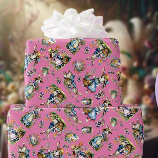 Roze Waterverf  paashaas eitjes bloemig Cadeaupapier