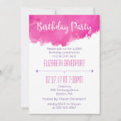 Roze Waterverf Paint Splatter Verjaardagsuitnodigi Kaart (Voorkant)